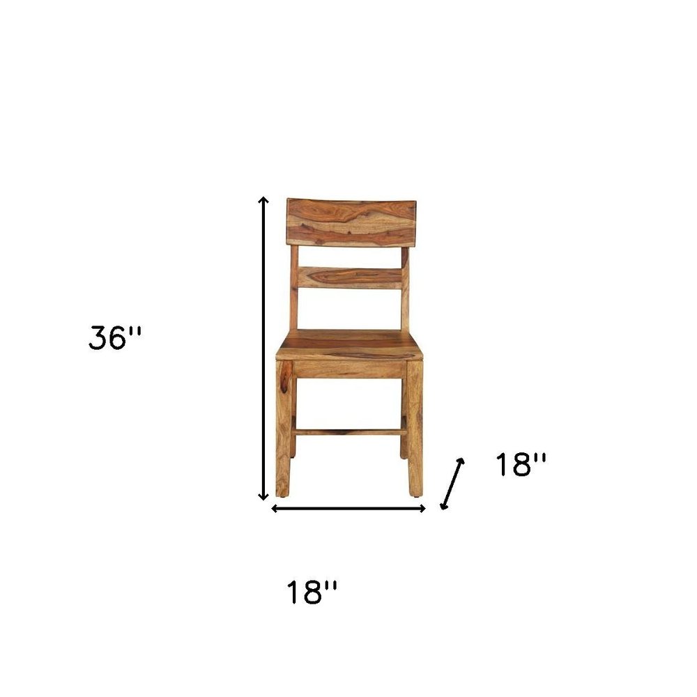 Set of Two Brown Solid Wood Ladder Back Dining Side Chairs