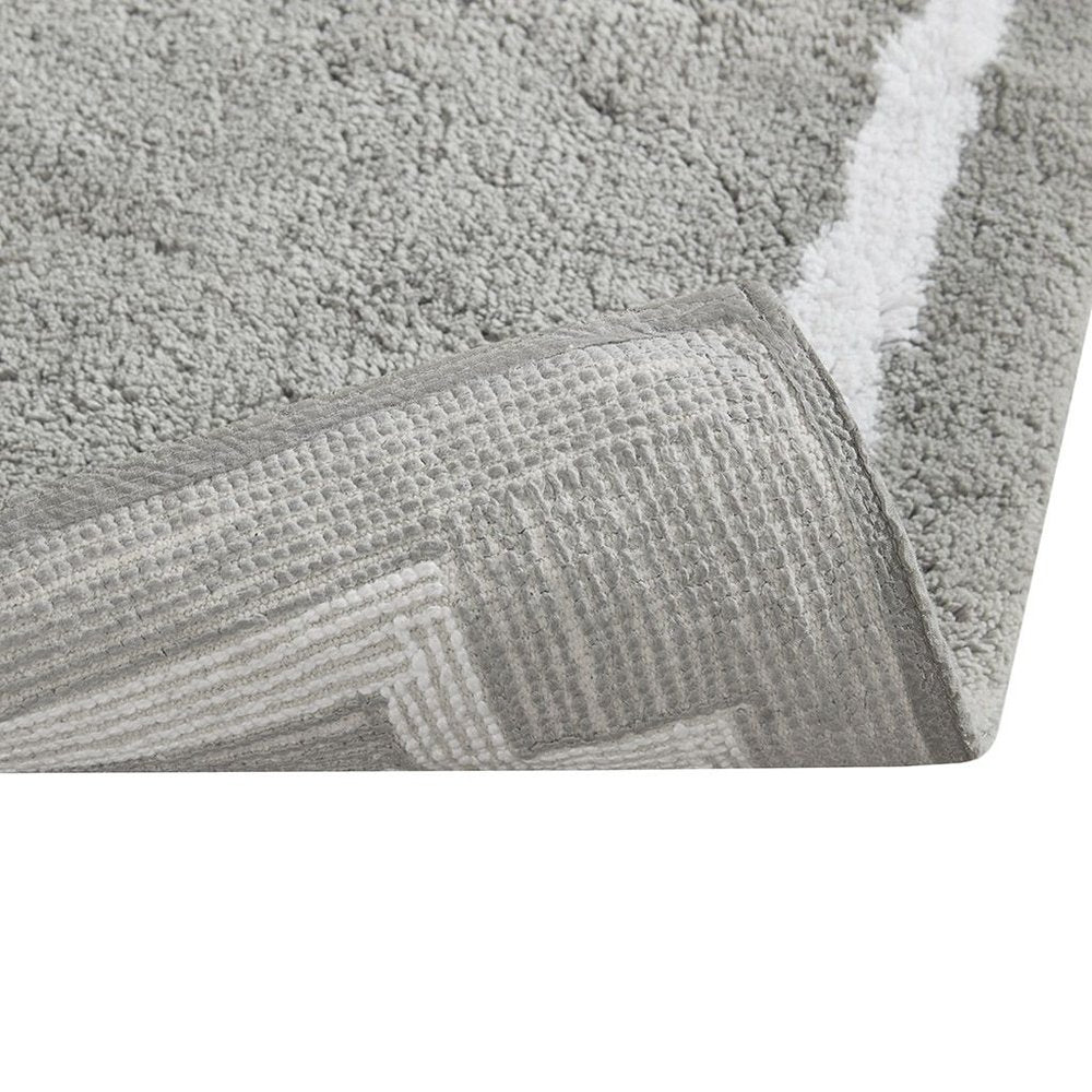 20" Gray And White Cotton Border Bath Rug