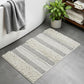 32" Ivory And Gray Cotton Striped Bath Rug
