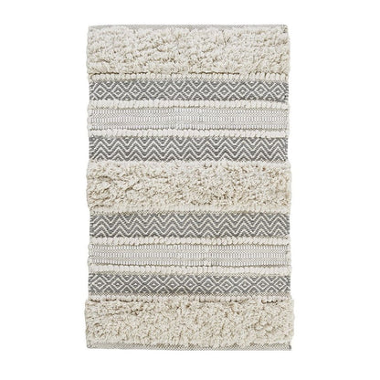 32" Ivory And Gray Cotton Striped Bath Rug