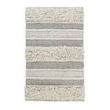 32" Ivory And Gray Cotton Striped Bath Rug