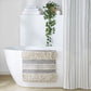 32" Ivory And Gray Cotton Striped Bath Rug