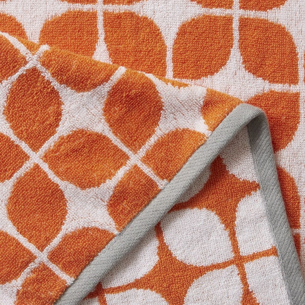 Set of Six Orange And White Cotton Geometric Jacquard Towel Set