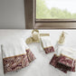 Set of Six White And Burgundy Cotton With Paisley Jacquard Towel Set
