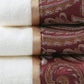Set of Six White And Burgundy Cotton With Paisley Jacquard Towel Set