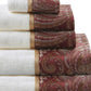 Set of Six White And Burgundy Cotton With Paisley Jacquard Towel Set