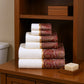Set of Six White And Burgundy Cotton With Paisley Jacquard Towel Set