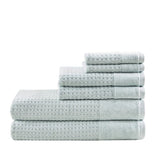 Set of Six Sea Green Cotton Honeycomb Waffle Towel Set