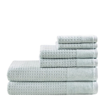 Set of Six Sea Green Cotton Honeycomb Waffle Towel Set