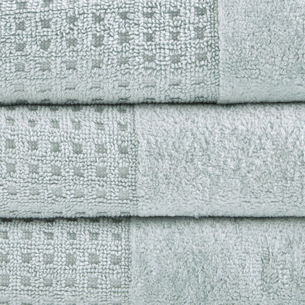 Set of Six Sea Green Cotton Honeycomb Waffle Towel Set