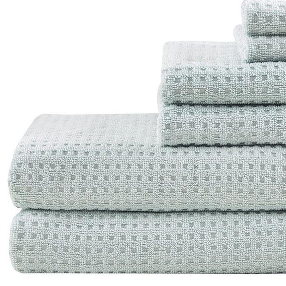 Set of Six Sea Green Cotton Honeycomb Waffle Towel Set