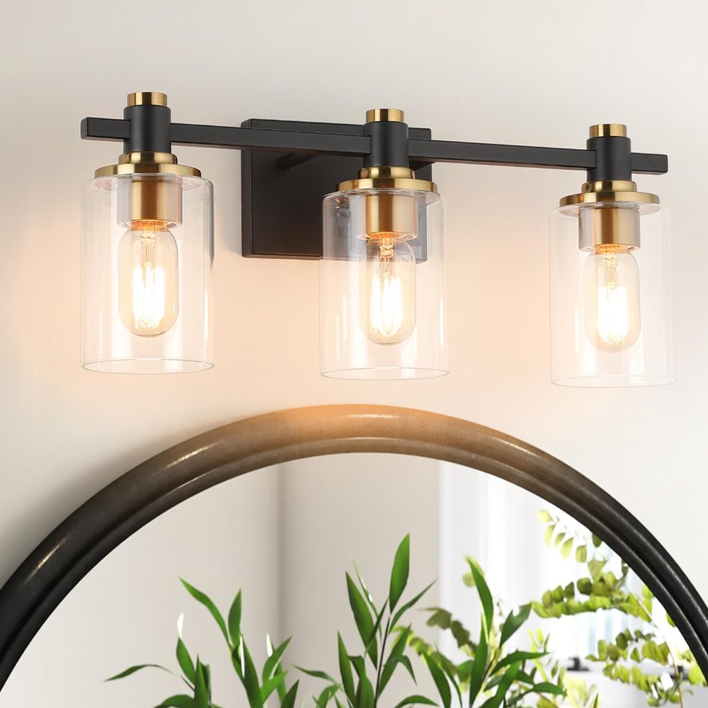 8" Black And Clear Glass Armed Sconce