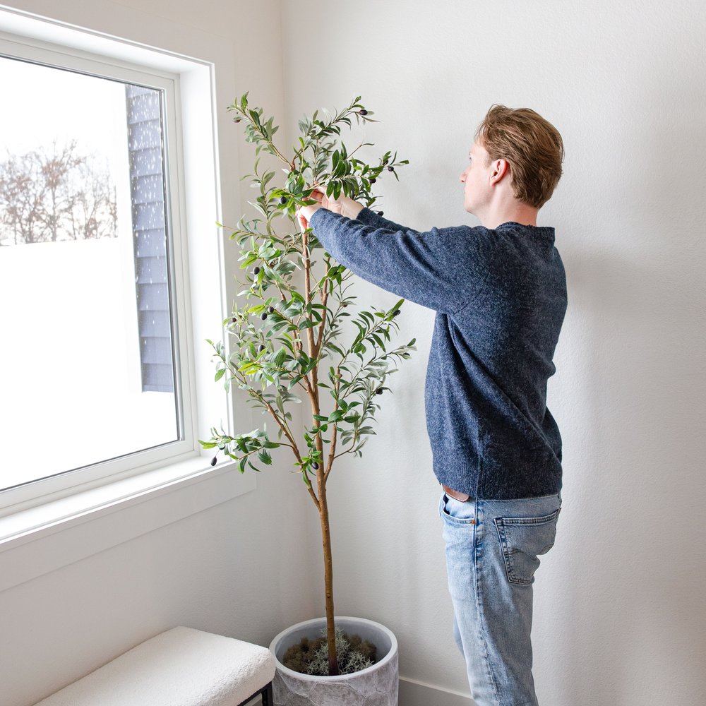 Set of Two 72" Green Artificial Olive Trees in a Black Pots