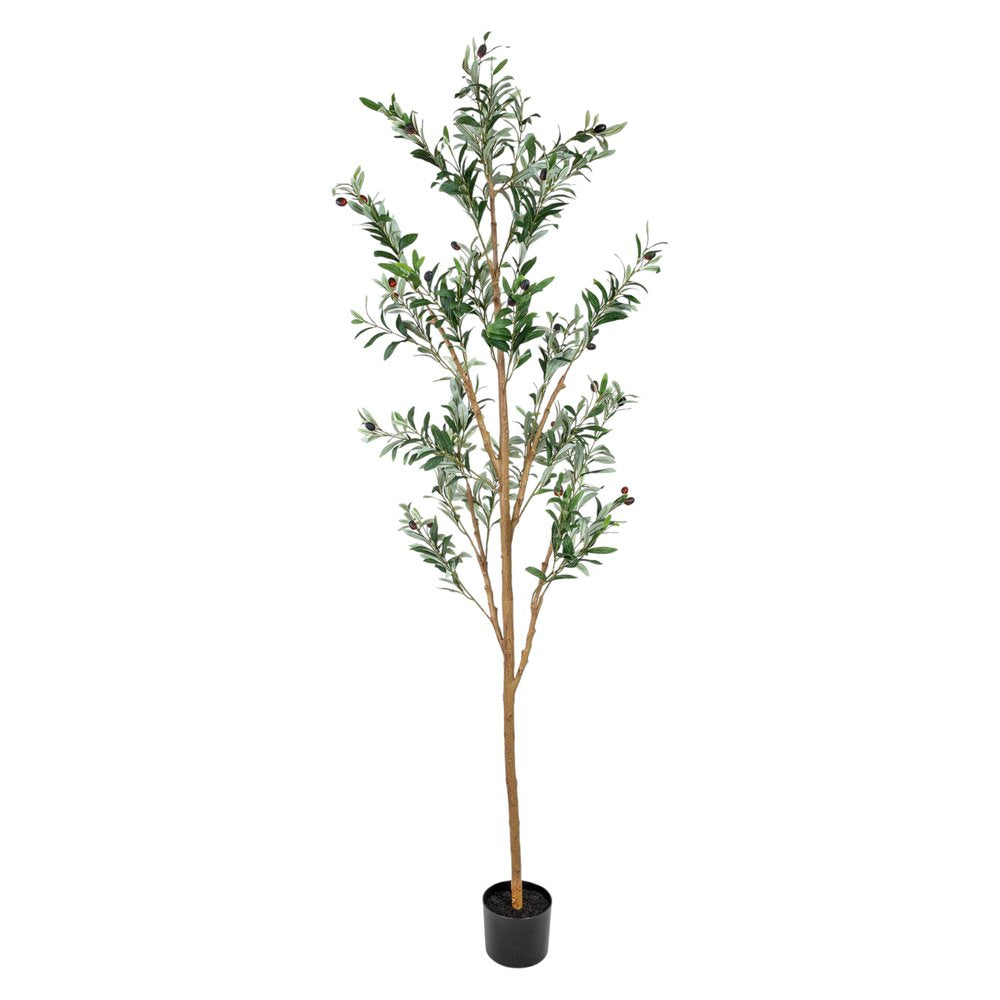 Set Of Two 84" Green Artificial Olive Trees in a Black Pot