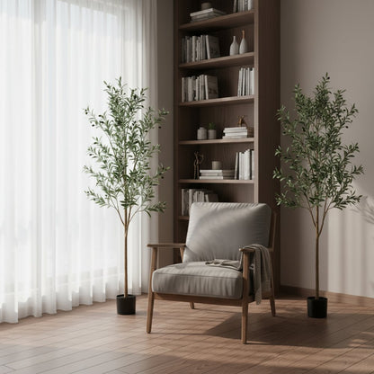 Set Of Two 84" Green Artificial Olive Trees in a Black Pot