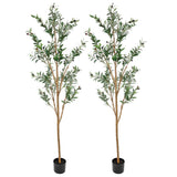Set Of Two 84" Green Artificial Olive Trees in a Black Pot