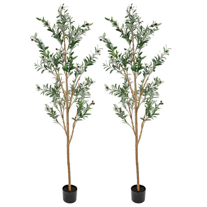 Set Of Two 84" Green Artificial Olive Trees in a Black Pot