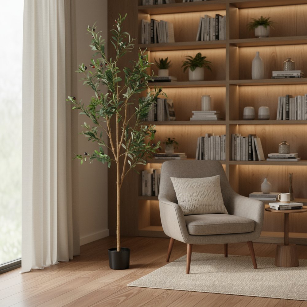 60" Green Olive Artificial Tree in a Black Pot