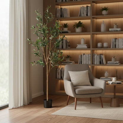 60" Green Olive Artificial Tree in a Black Pot