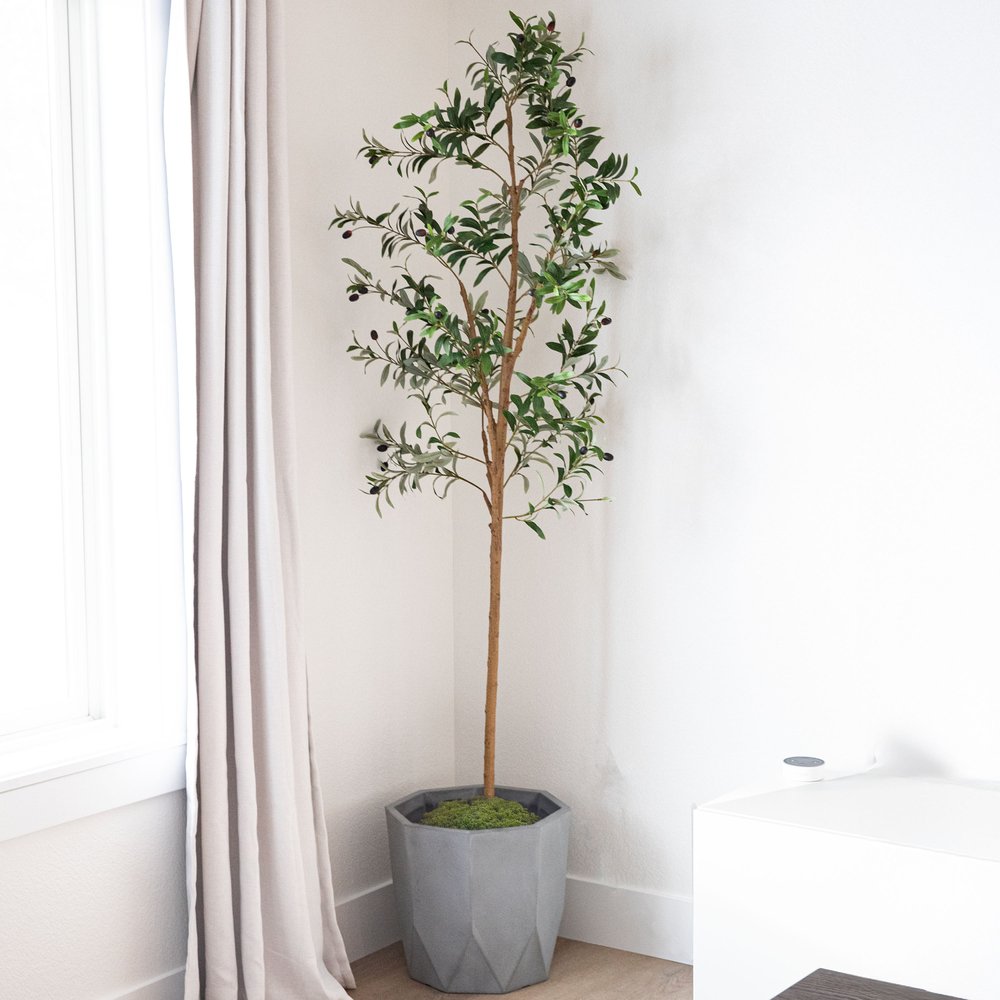 84" Green Olive Artificial Tree in a Black Pot