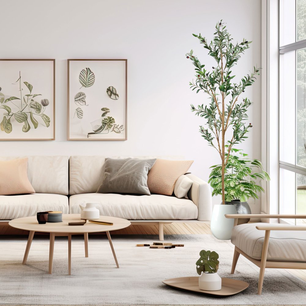 84" Green Olive Artificial Tree in a Black Pot