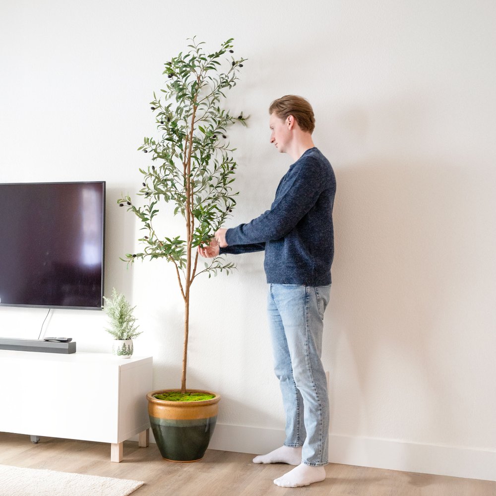 84" Green Olive Artificial Tree in a Black Pot
