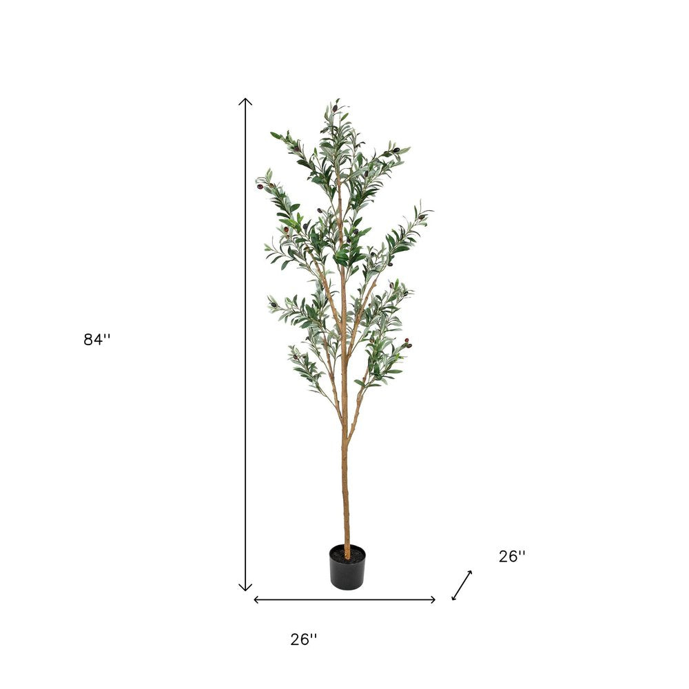 84" Green Olive Artificial Tree in a Black Pot
