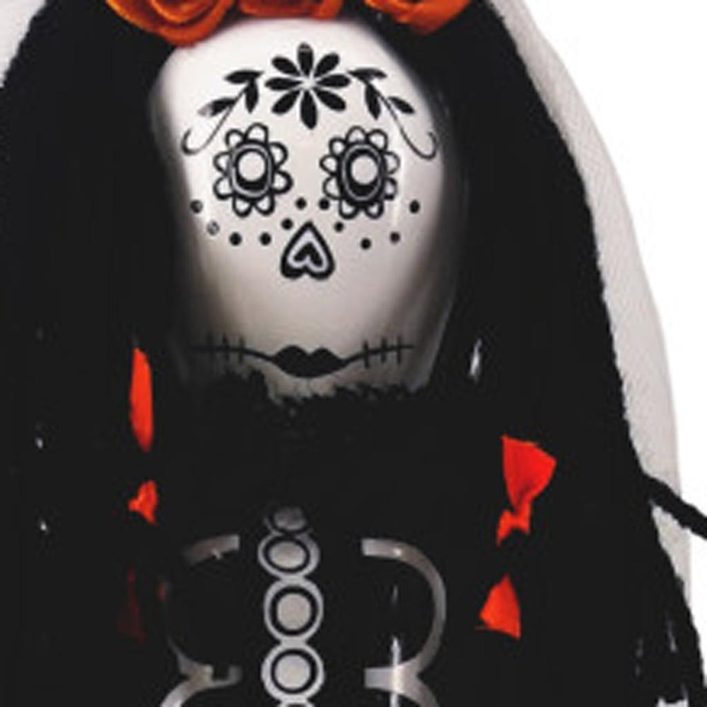14" Black And White Fabric And Solid Wood Halloween Woman Nutcracker