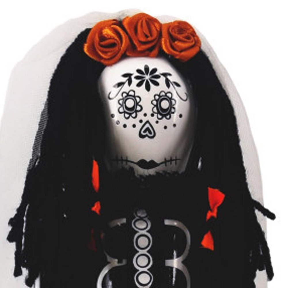 14" Black And White Fabric And Solid Wood Halloween Woman Nutcracker