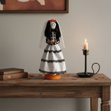 14" Black And White Fabric And Solid Wood Halloween Woman Nutcracker
