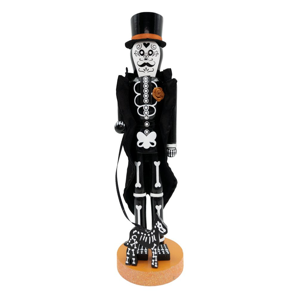 14" Black And White Solid Wood Halloween Ghost Nutcracker