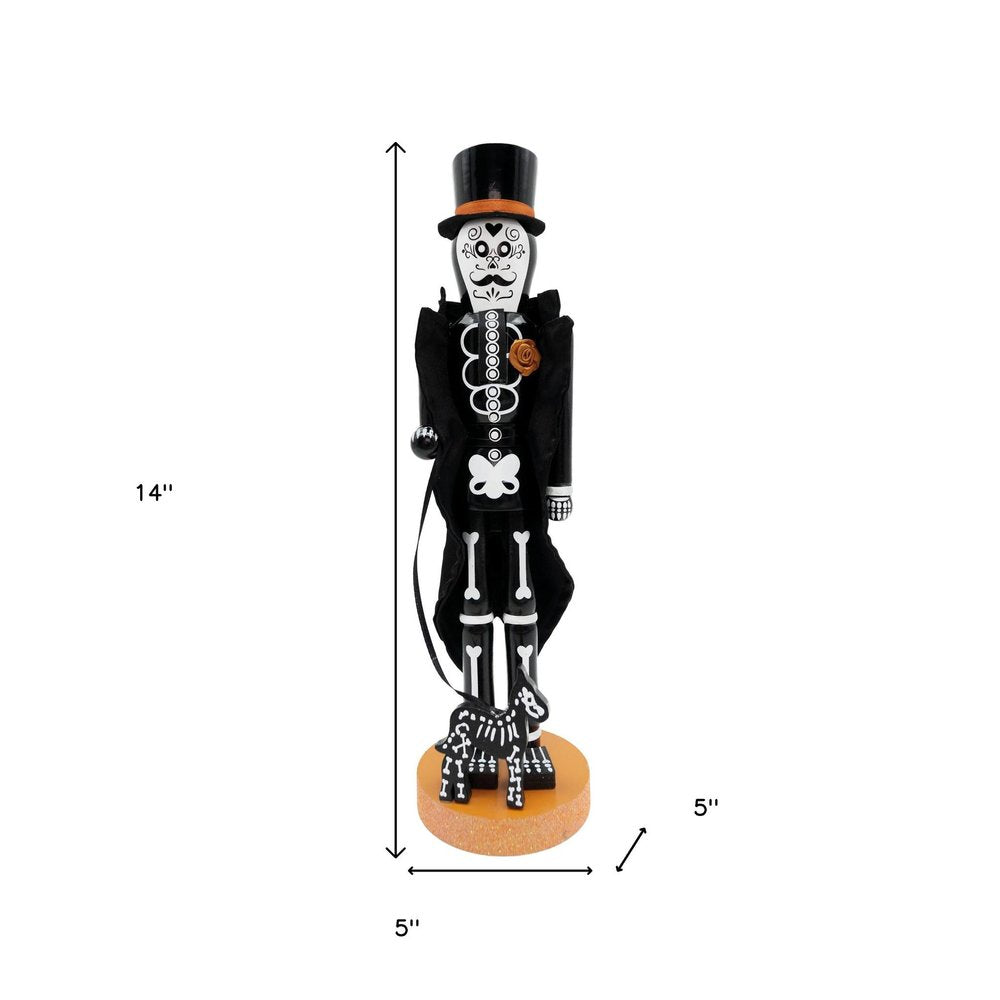 14" Black And White Solid Wood Halloween Ghost Nutcracker