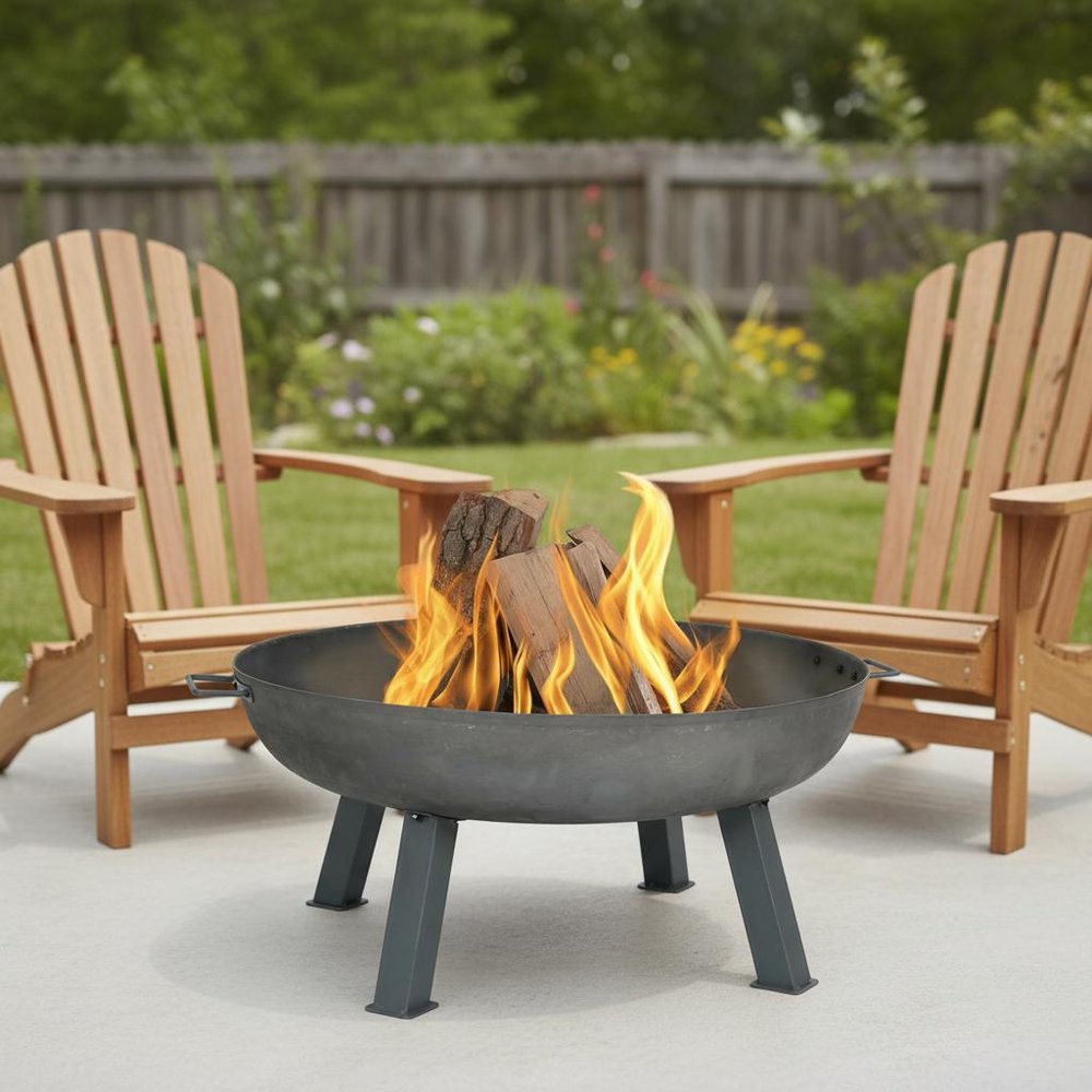 34" Gray Cast Iron Wood Burning Round Fire Pit