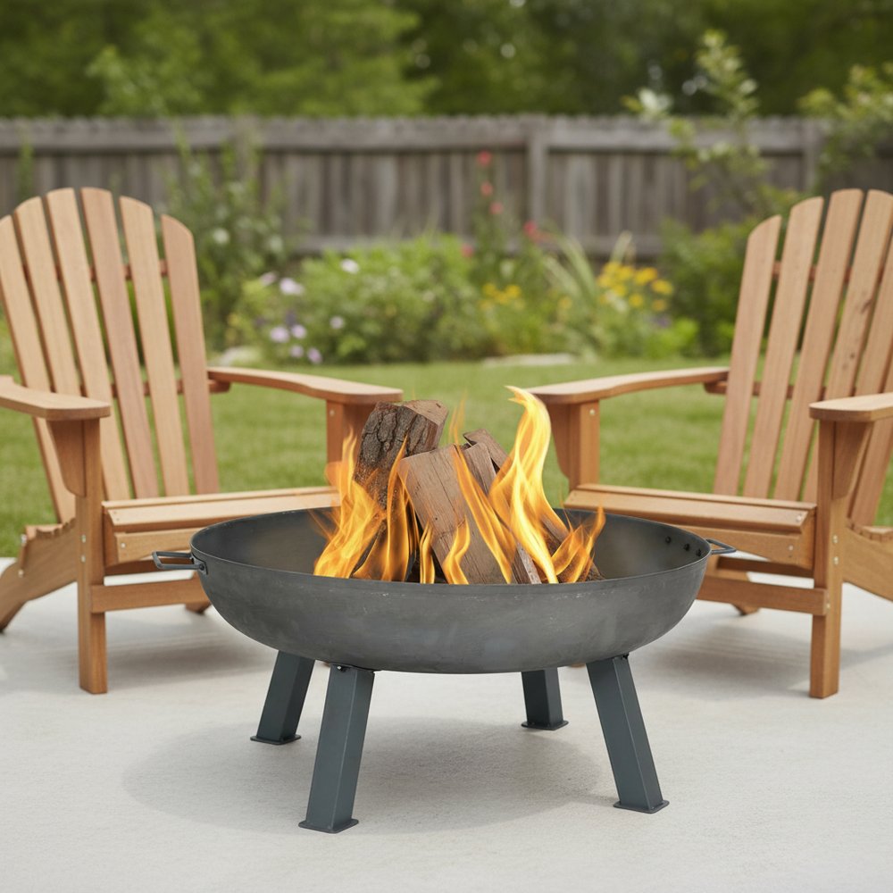 34" Gray Steel Wood Burning Round Fire pit