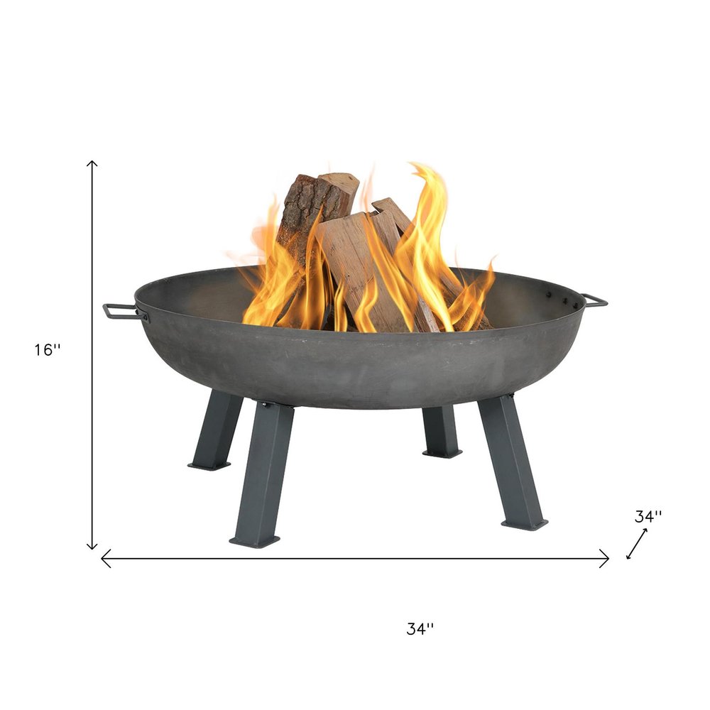 34" Gray Steel Wood Burning Round Fire pit