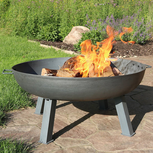 34" Gray Cast Iron Wood Burning Round Fire Pit