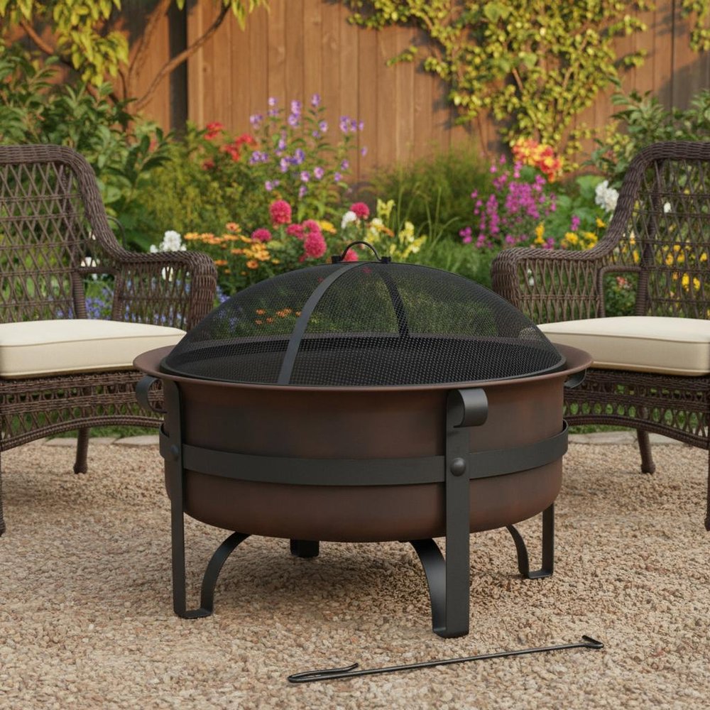 29" Bronze Steel Wood Burning Round Fire Pit