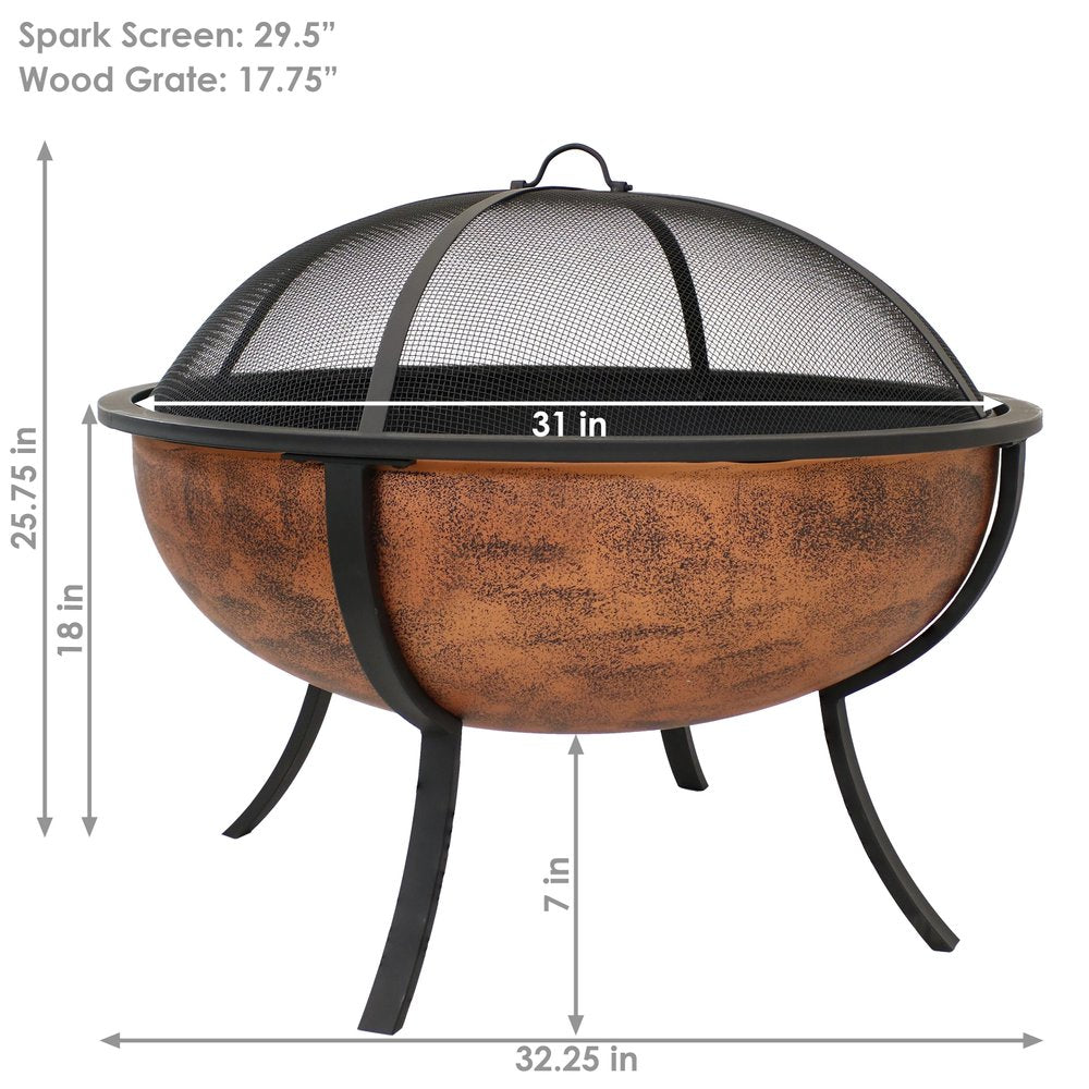32" Copper Steel Wood Burning Round Fire pit