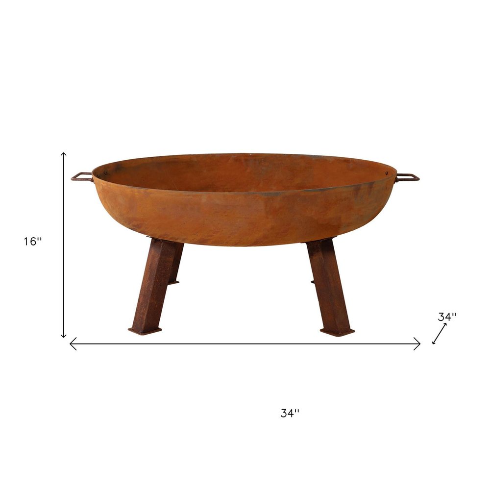 34" Rust Steel Wood Burning Round Fire Pit