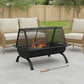36" Black Steel Wood Burning Rectangular Fire Pit With Cover