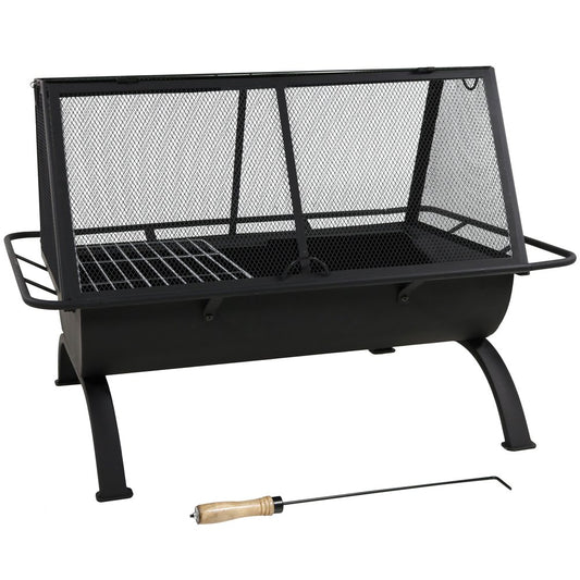 36" Black Steel Wood Burning Rectangular Fire pit With Cover