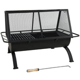 36" Black Steel Wood Burning Rectangular Fire pit With Cover