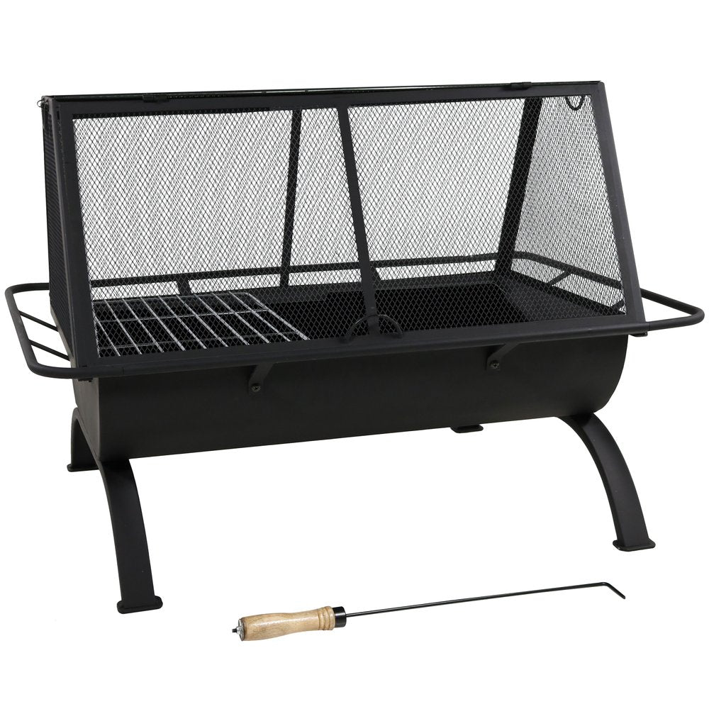 36" Black Steel Wood Burning Rectangular Fire pit With Cover