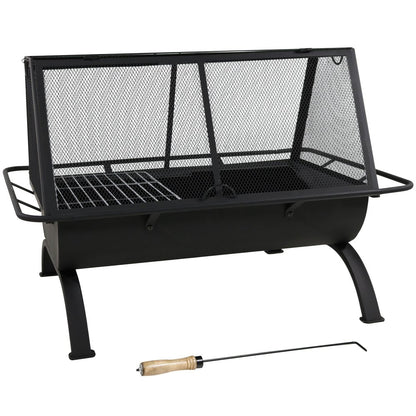 36" Black Steel Wood Burning Rectangular Fire pit With Cover