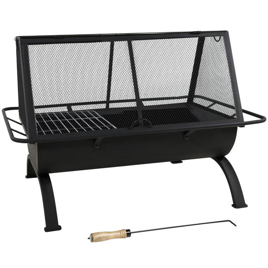 36" Black Steel Wood Burning Rectangular Fire Pit With Cover