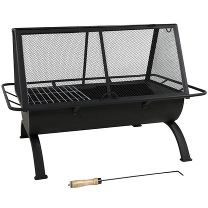 36" Black Steel Wood Burning Rectangular Fire Pit With Cover