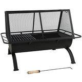 36" Black Steel Wood Burning Rectangular Fire Pit With Cover