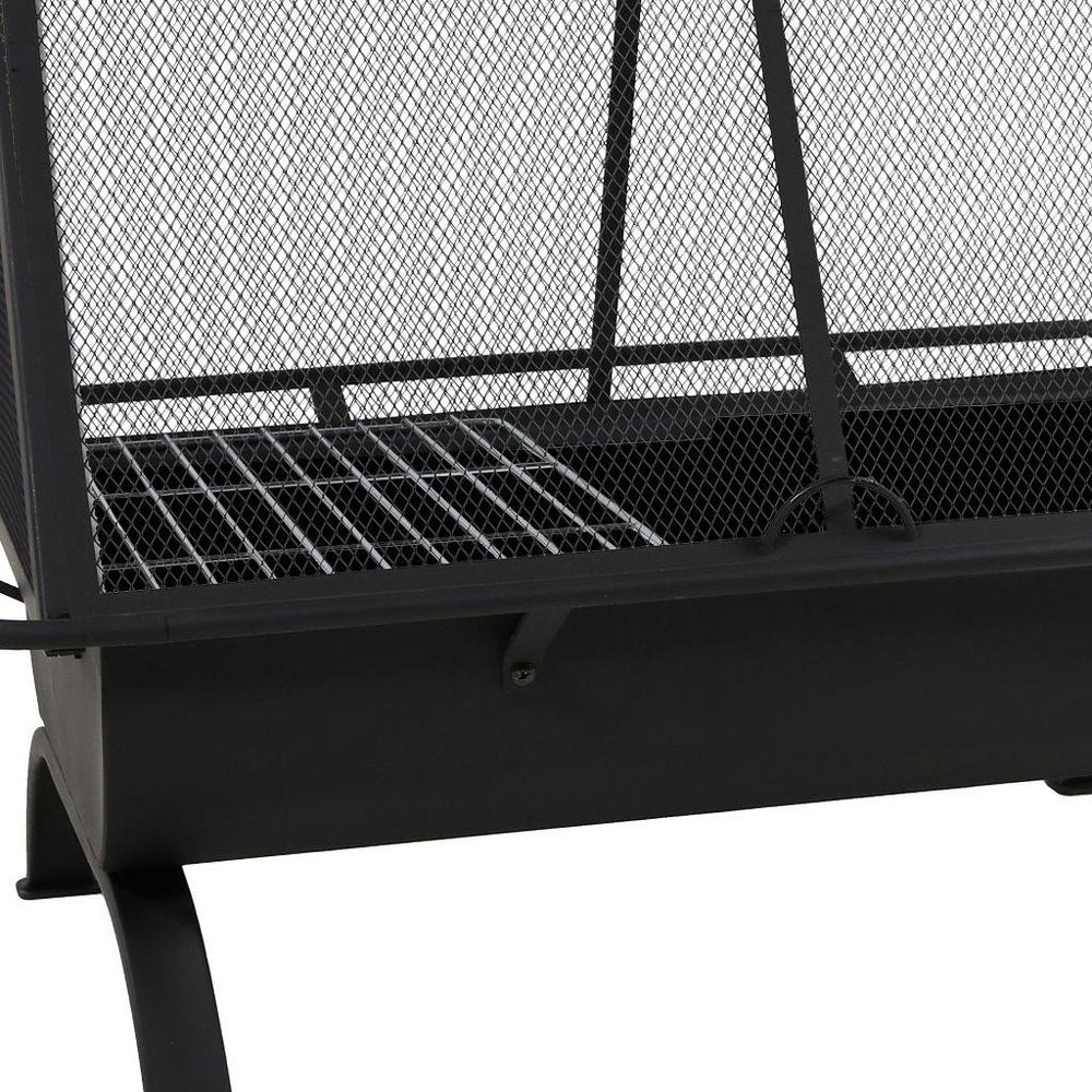 36" Black Steel Wood Burning Rectangular Fire Pit With Cover