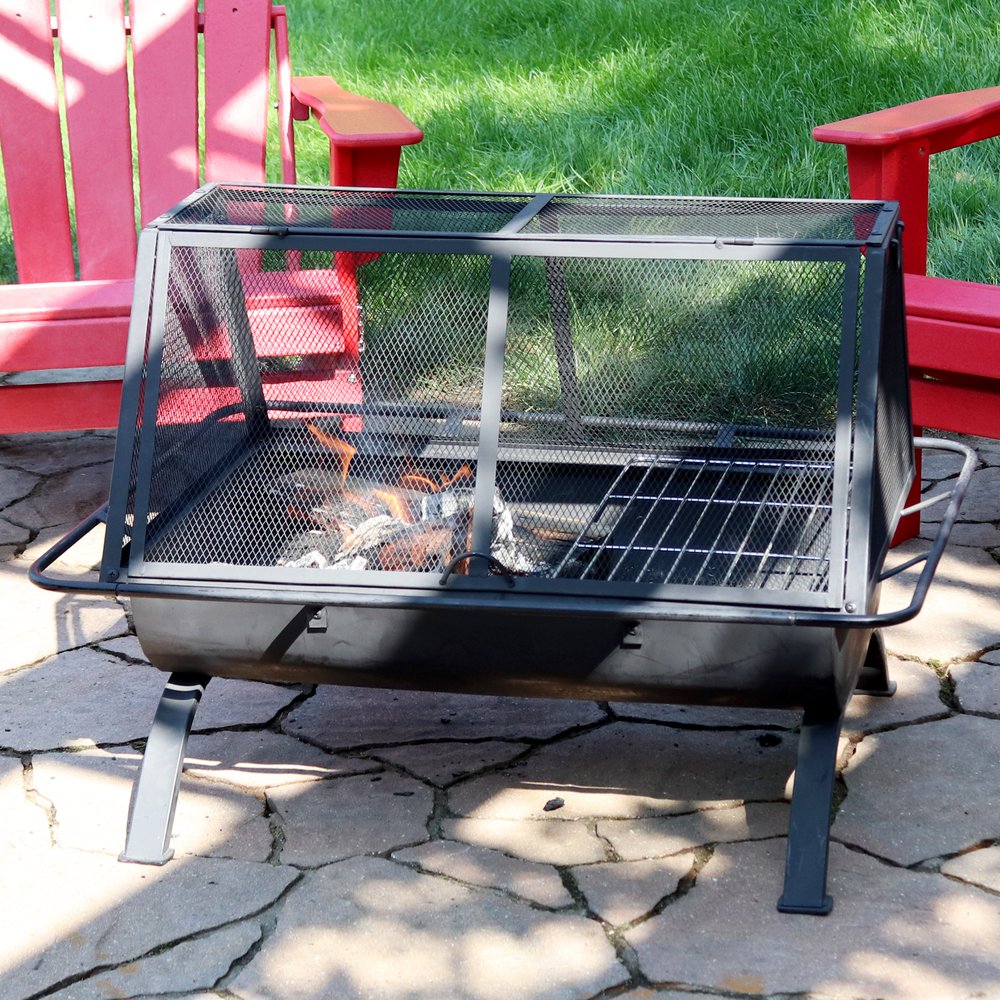 36" Black Steel Wood Burning Rectangular Fire pit With Cover
