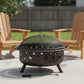 36" Black Steel Wood Burning Round Fire pit With Cover